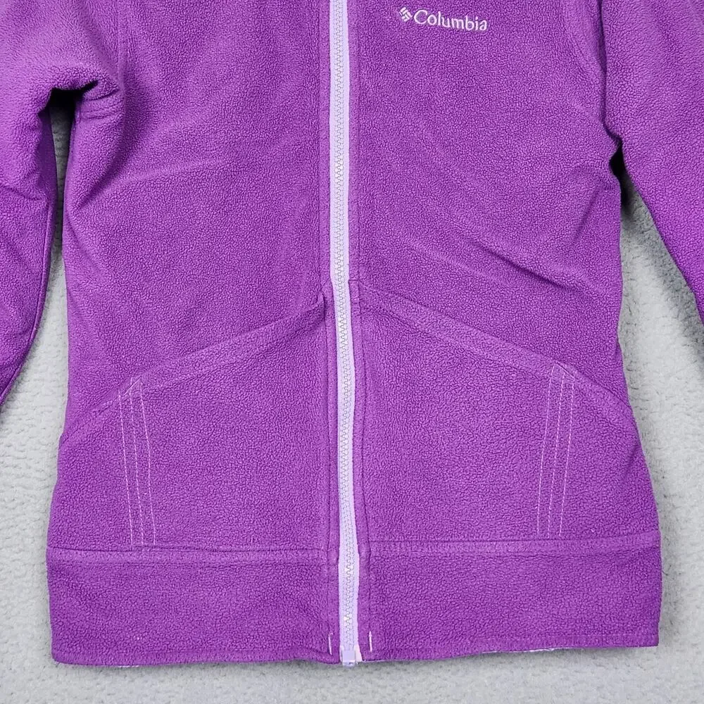 Columbia Jacket Youth 10/12 Purple Reversible Fleece Quilted Hooded Insulated